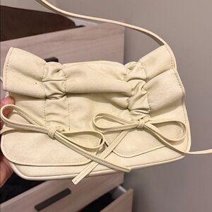 Cream Ruched Bow Accent Shoulder Bag - oak and fort